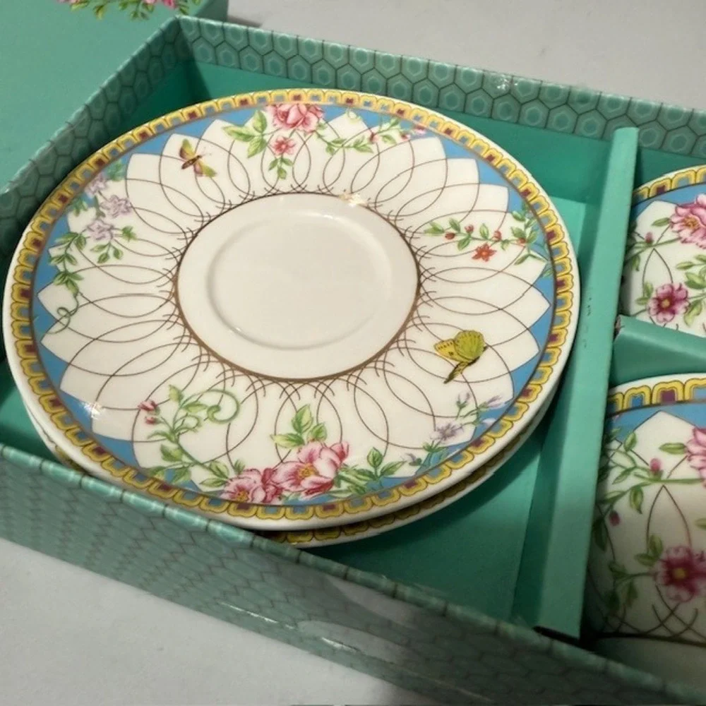 Grace's Teaware Fine Porcelain Espresso Cup & Saucer Set Floral Butterfly
